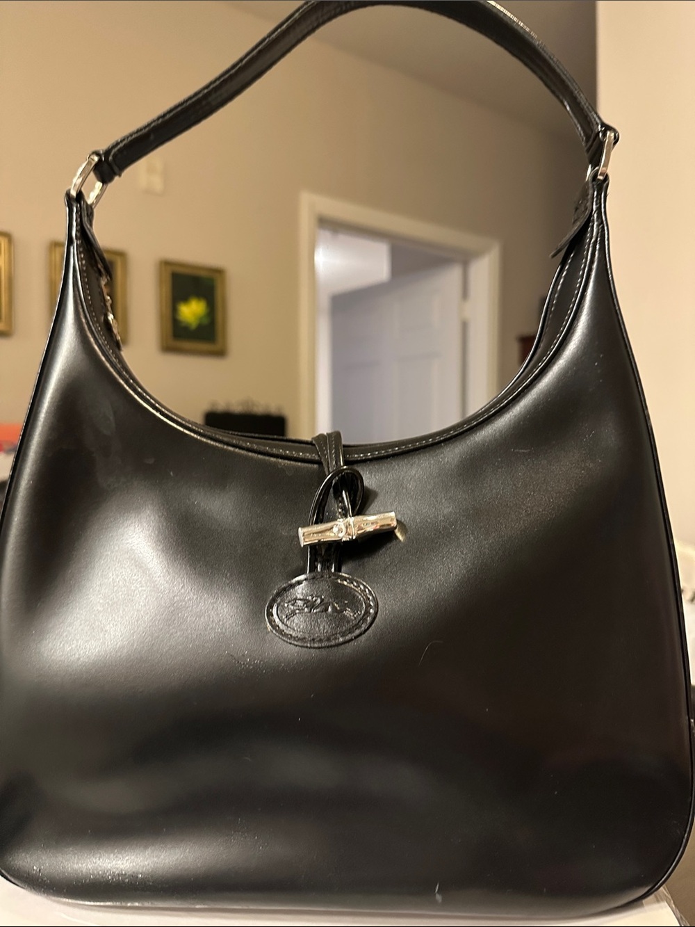 Black Leather Shoulder Bag by